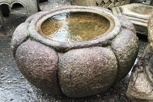 菊鉢 白御影石